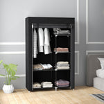 Fabric Wardrobe W/ Shelves Hanging Rail Foldable Closets | Black