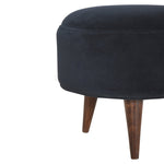 Solid Mango Wood Black Velvet Nordic Style Footstool