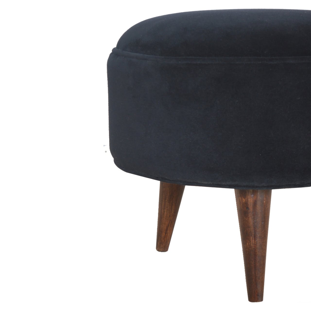 Solid Mango Wood Black Velvet Nordic Style Footstool