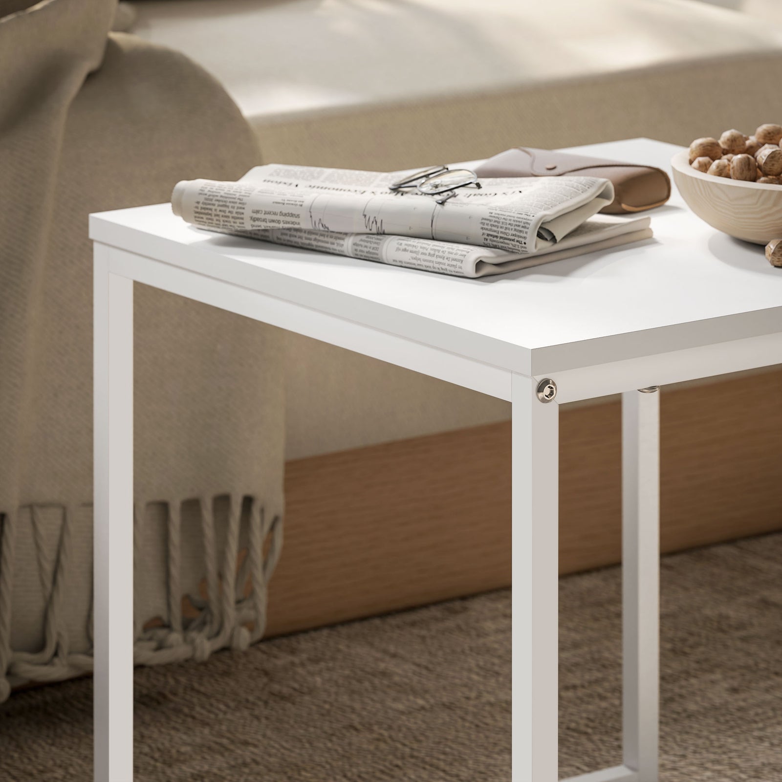 Coffee Table Set Square Nest Of Tables For Small Space | One Size | White