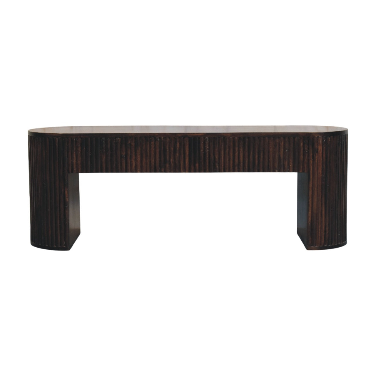 Solid Wood Velvet Mocha Fluted Bench, Dark Brown
