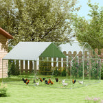 Walk In Chicken Run W/ Cover, Hanging Feeder, Perch | Large | Silver