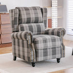 Gray Checkered Retro Fabric Upholstered Sofa Pushback Reclining Chair Armchair