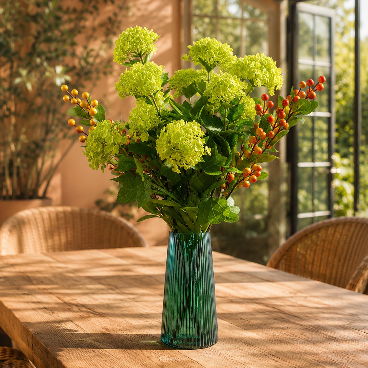 70cm Artificial Viburnum Display With Glass Vase