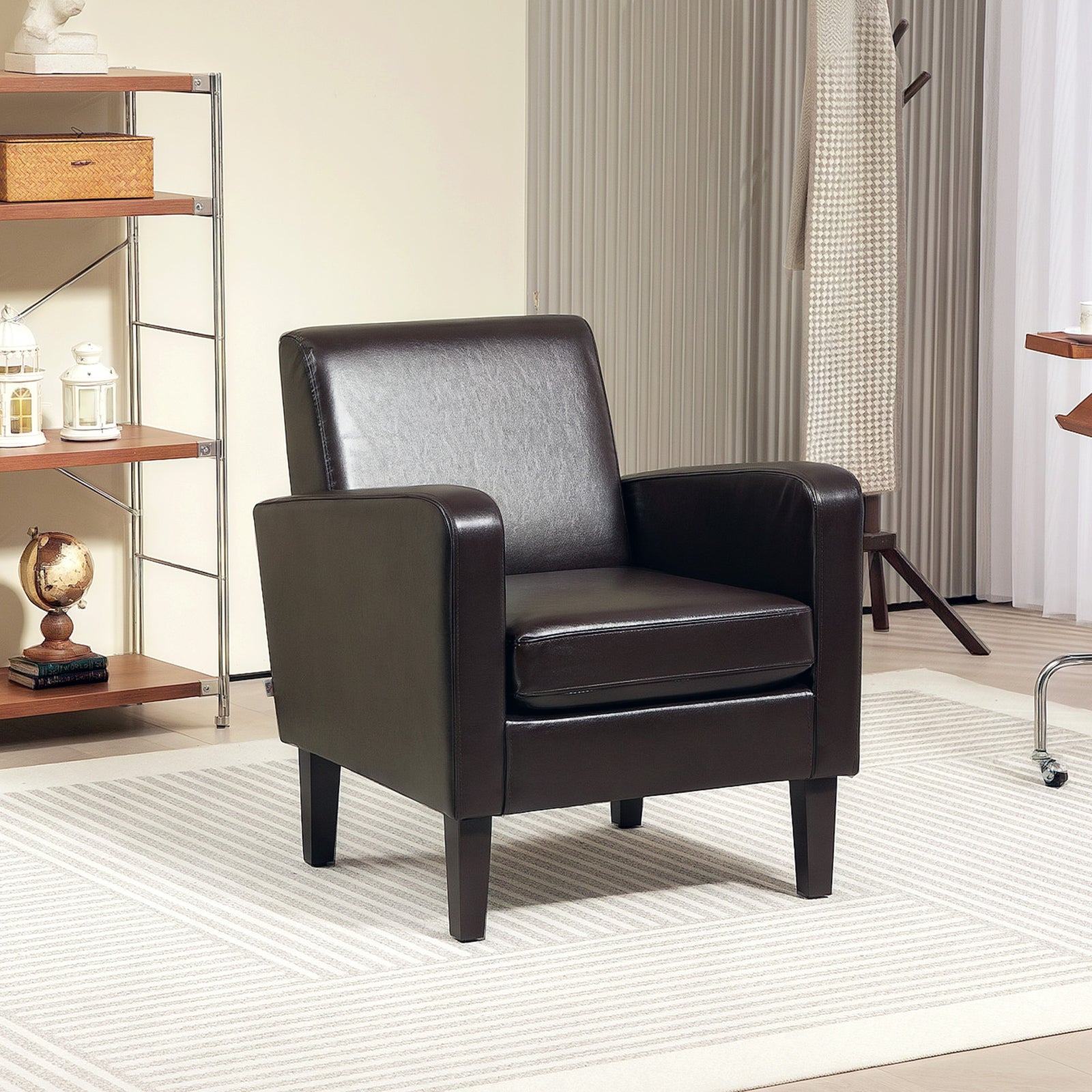 Modern Armchair Accent Chair With Rubber Wood Legs | One Size | Brown