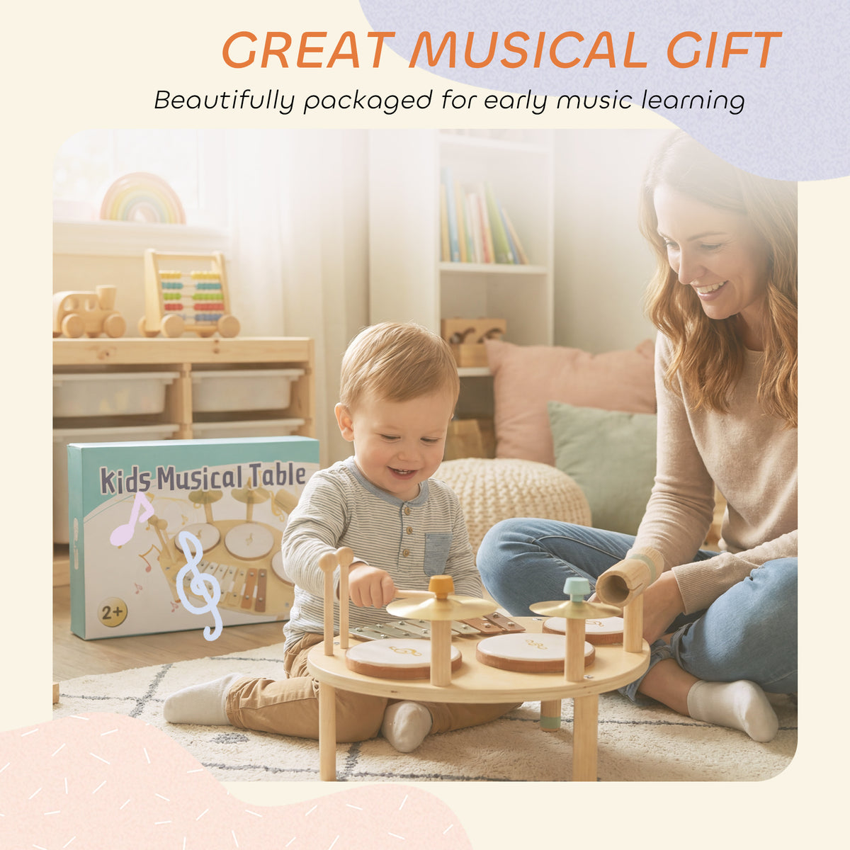 AIYAPLAY Baby Drum Kit, Wooden Kids Musical Instruments, Gift For Birthday