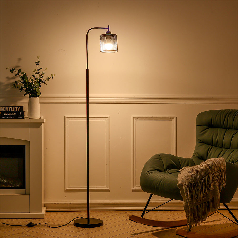 Breeins Industrial Metal Floor Light With Mesh Lampshade