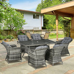 7 Pcs Rattan Dining Set W/ Tempered Glass Table