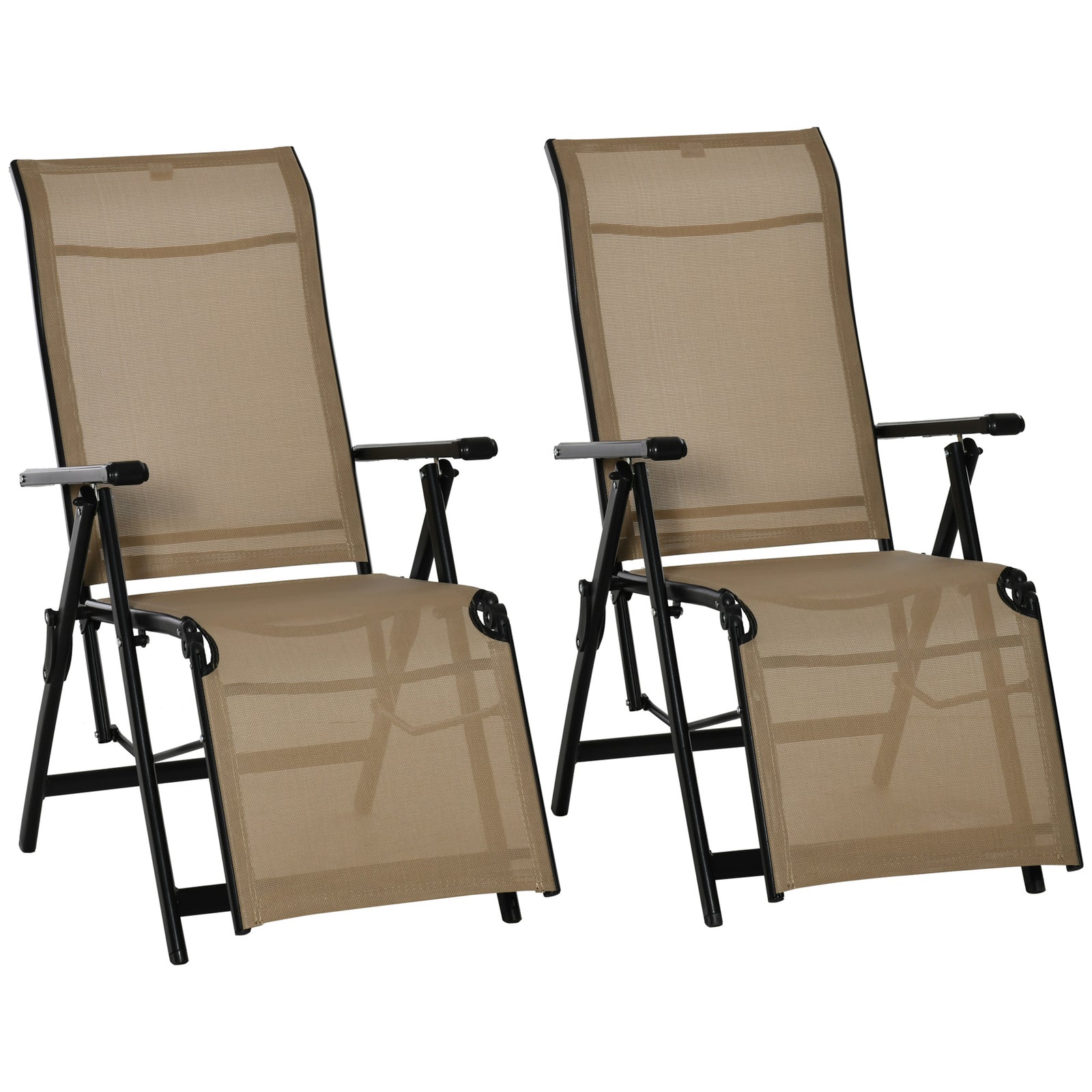 Set Of 2 Outdoor Sun Recliner Loungers W/adjustable Footrest | Beige
