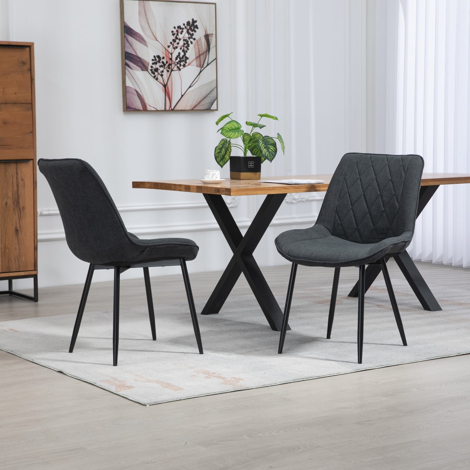 Set Of 2 Bovino Fabric Dining Chairs | Black