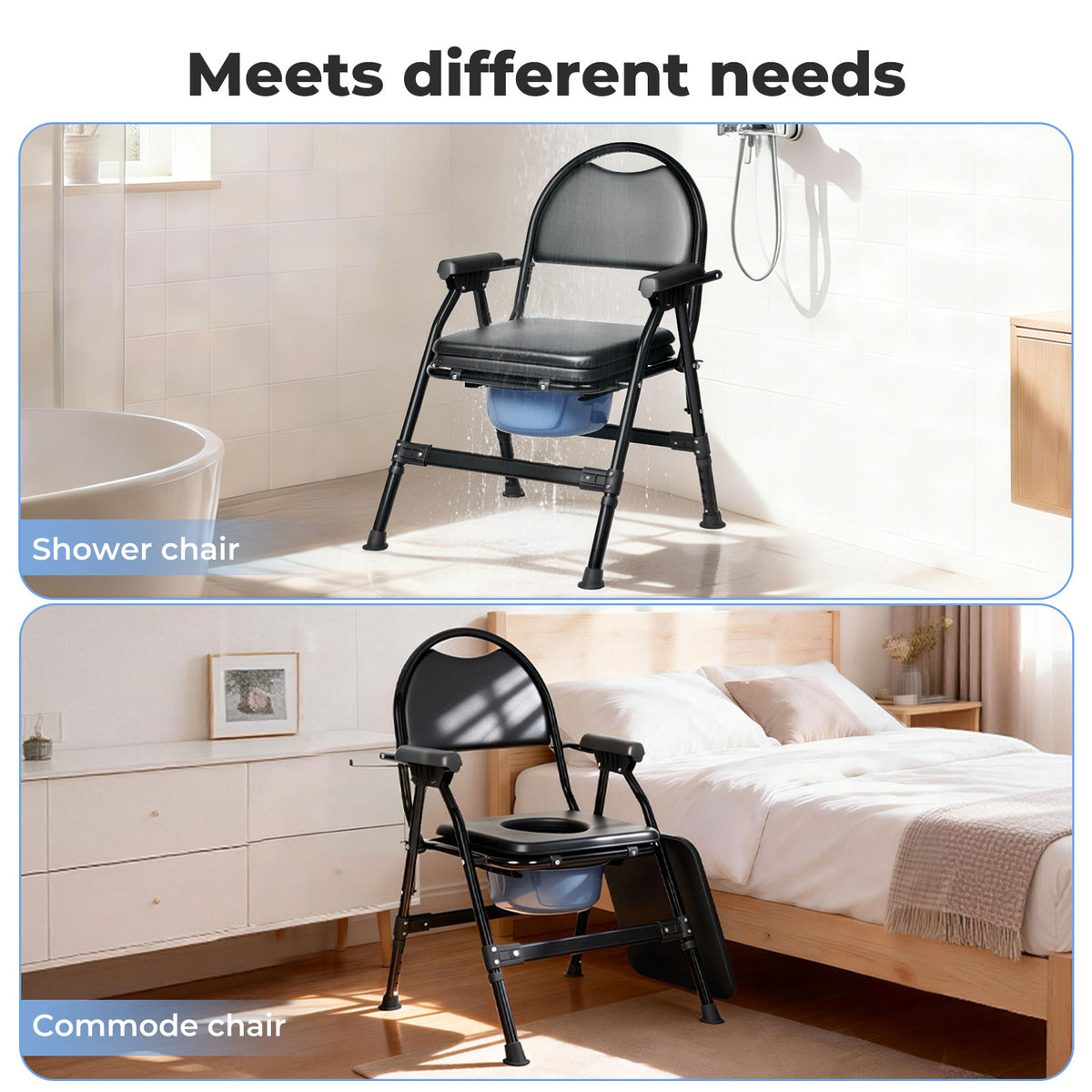 Commode Toliet Chair For Disabled Folding Adjustable Remmoveable Seat | Black
