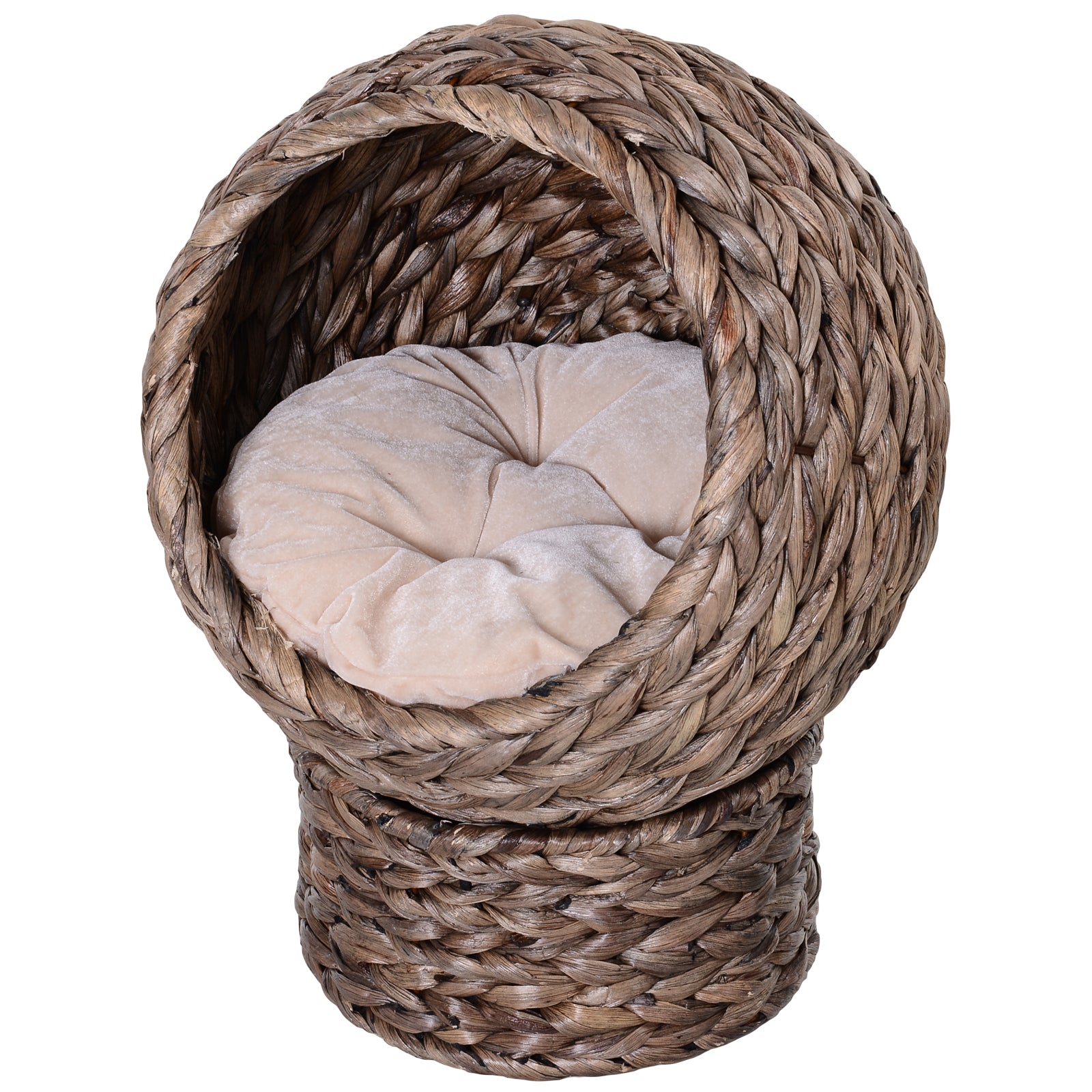 Wicker Cat House, Raised Cat Bed With Cushion, 42 X 33 X 52cm/50 X 42 X 60 Cm | Small | Dark Brown