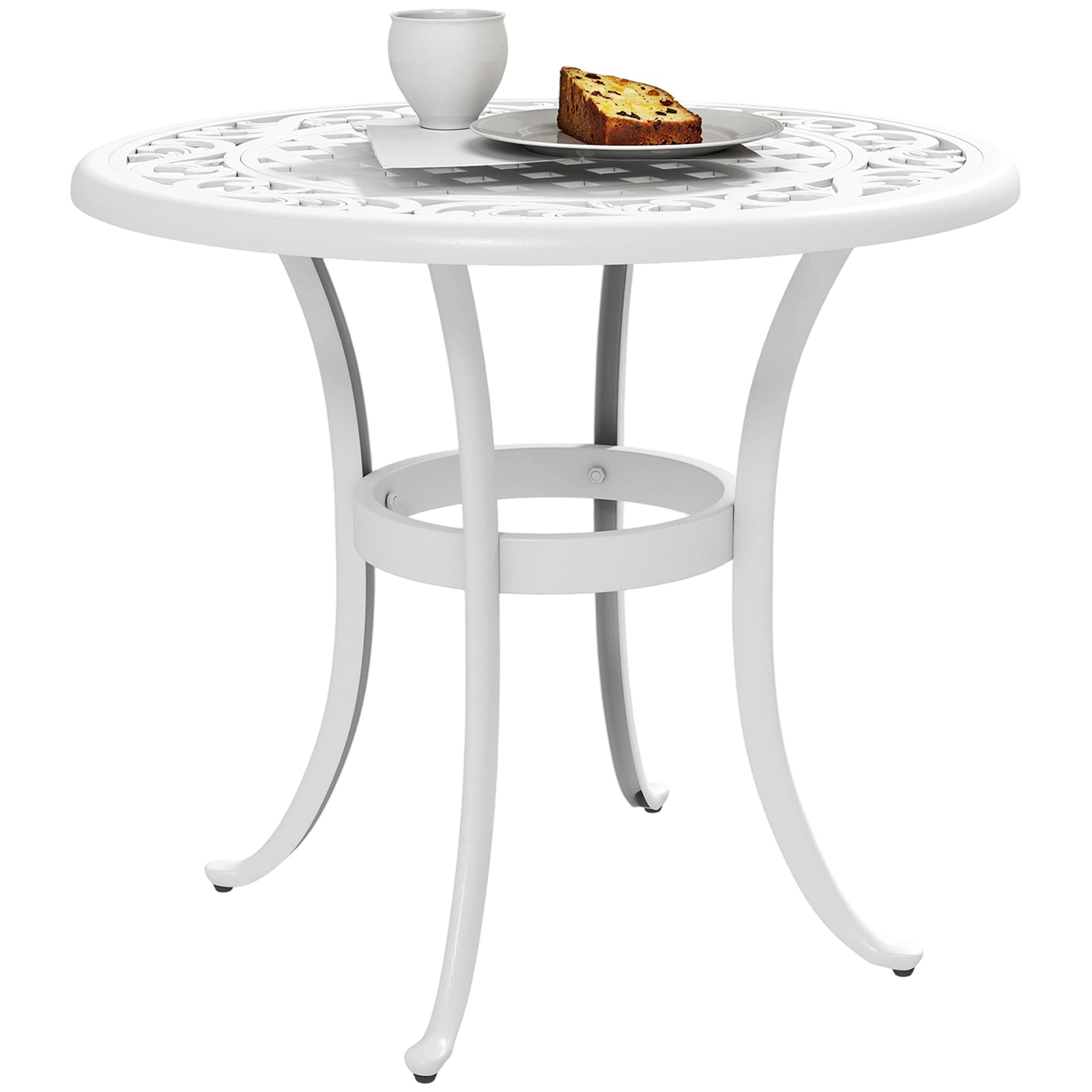 Outsunny 60cm Round Garden Table With Cast Aluminium Frame, White