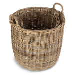 Tall Round Fireside Grey Rattan Log Basket | Set-of-2 | Brown