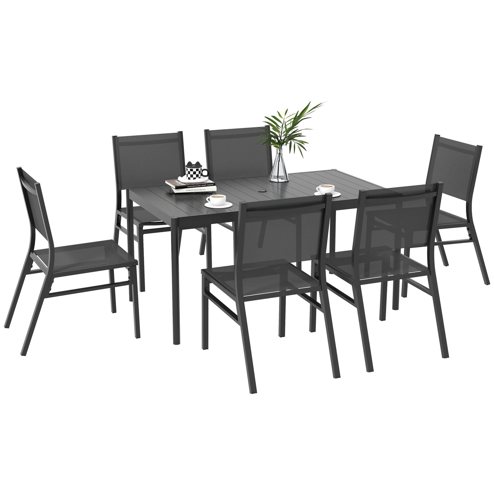 7 Piece Set W/ Mesh Seat, Aluminium Top Table