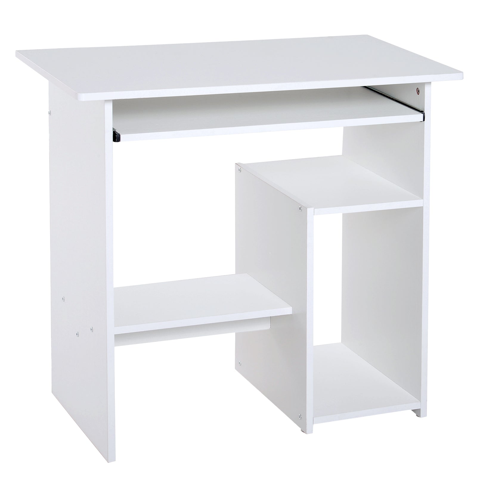 Compact Computer Table, Keyboard Tray | White