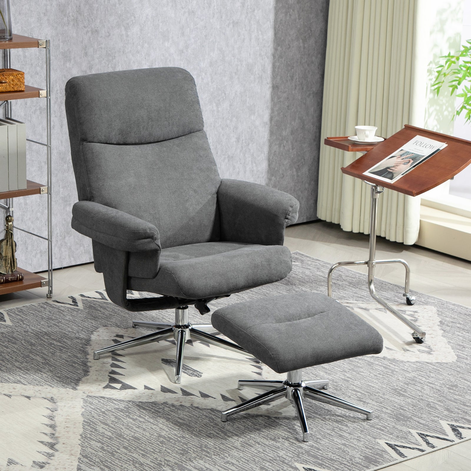 Recliner Chair With Footstool With Adjustable | Charcoal Grey