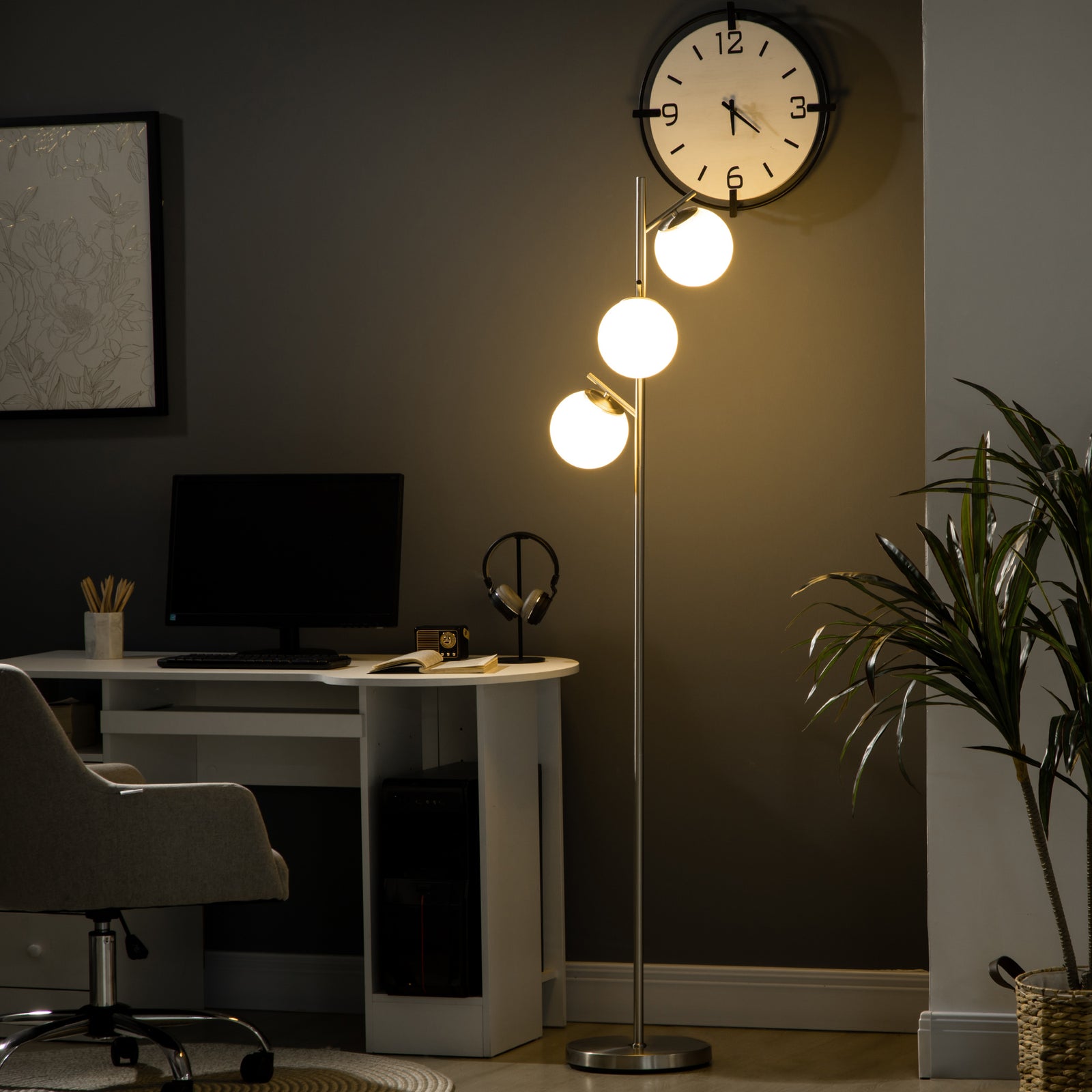 Modern Tree Floor Lamp With 3 Light Living Room Bedroom | One Size | Silver