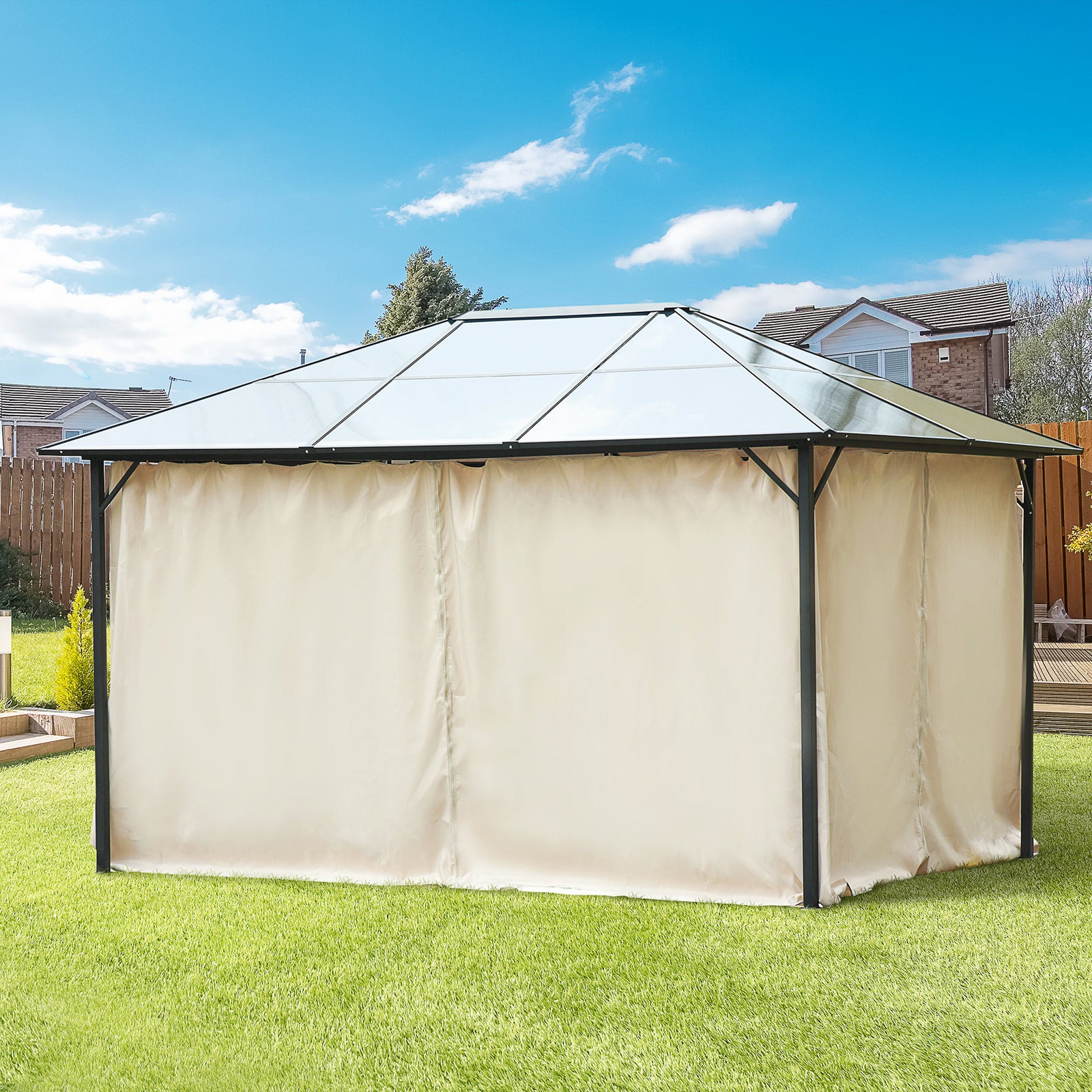 4pcs 3 X 4(m) Universal Pergola Curtain Kit W/hooks C-ring | Beige