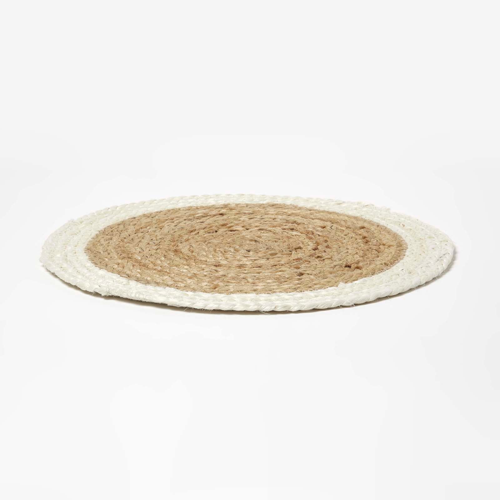 HOMESCAPES Natural & Cream Braided Jute Handwoven Round Placemats Set Of 4