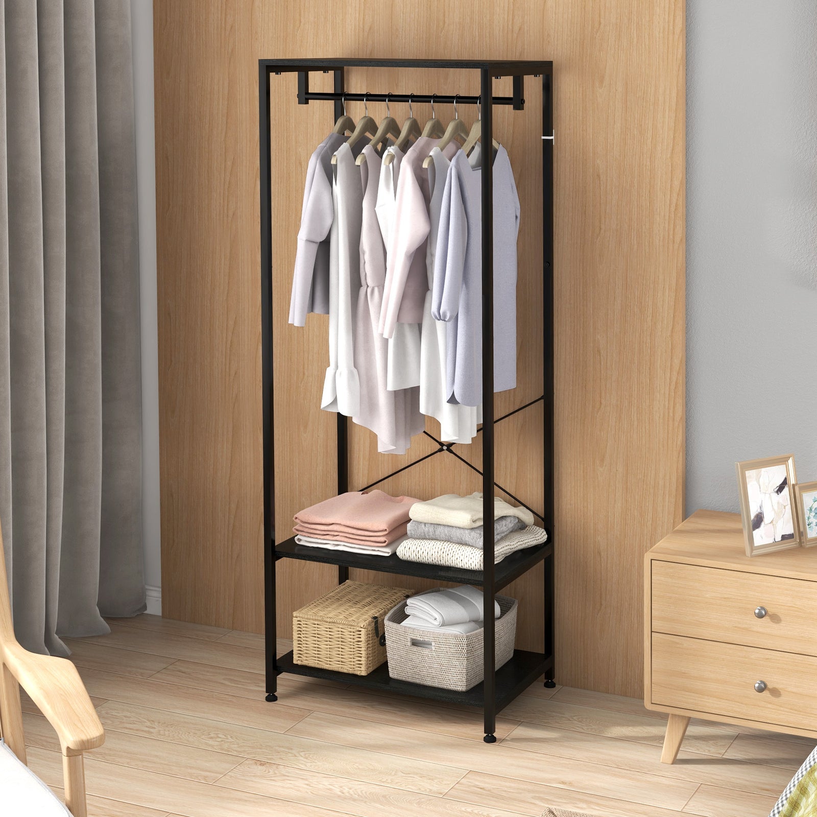 Coat Rack 2-in-1 Clothes Stand With Shoe Storage For Hallway | One Size | Black