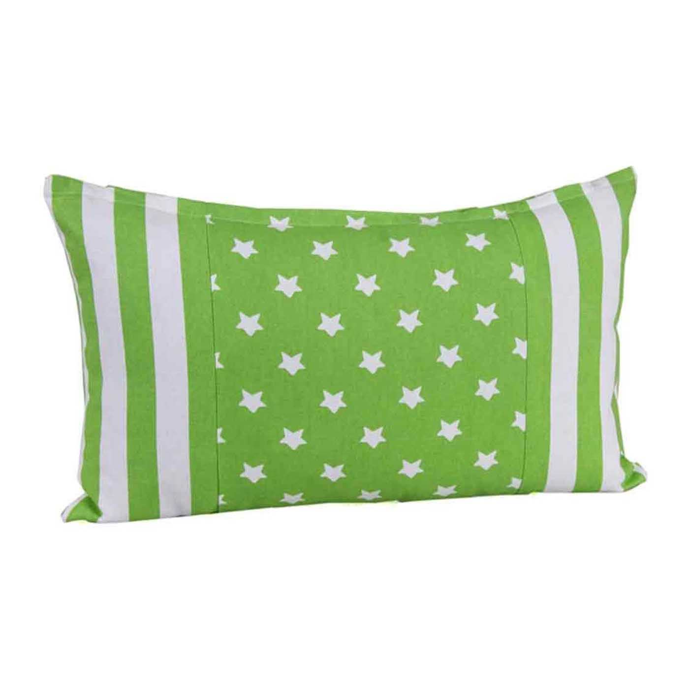 Cotton Stripe Border And Stars Cushion Cover | 30cm x 50cm | Green