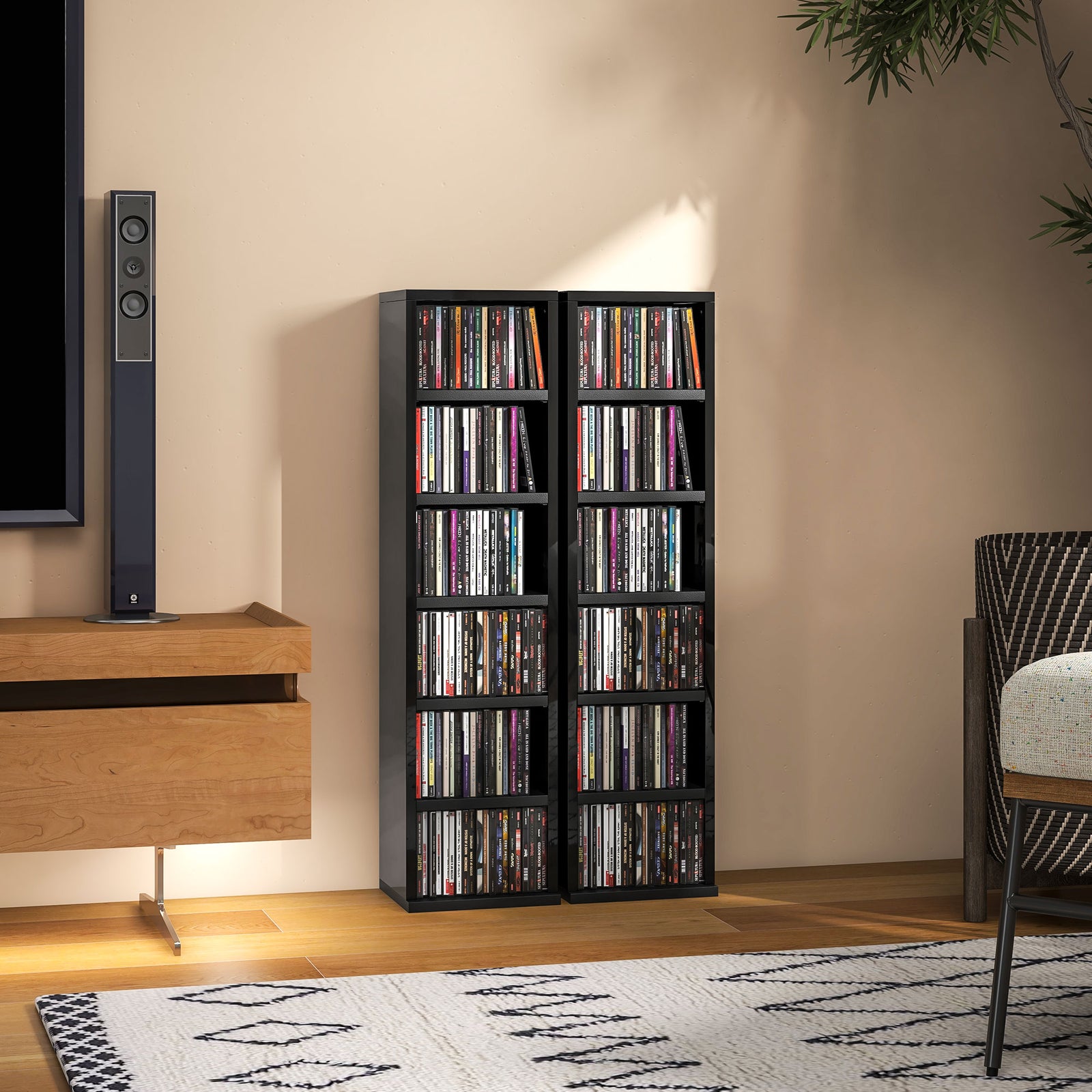 Set Of 2 Cd Storage Units Adjustable Shelves High Gloss | One Size | Black