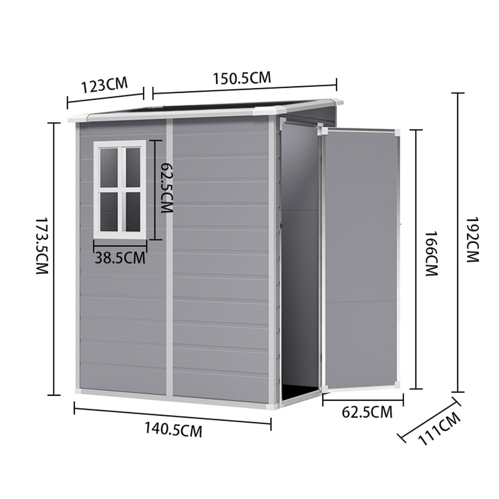 5x4ft Garden Plastic Storage Shed With Lockable Door | Large | Black & Grey