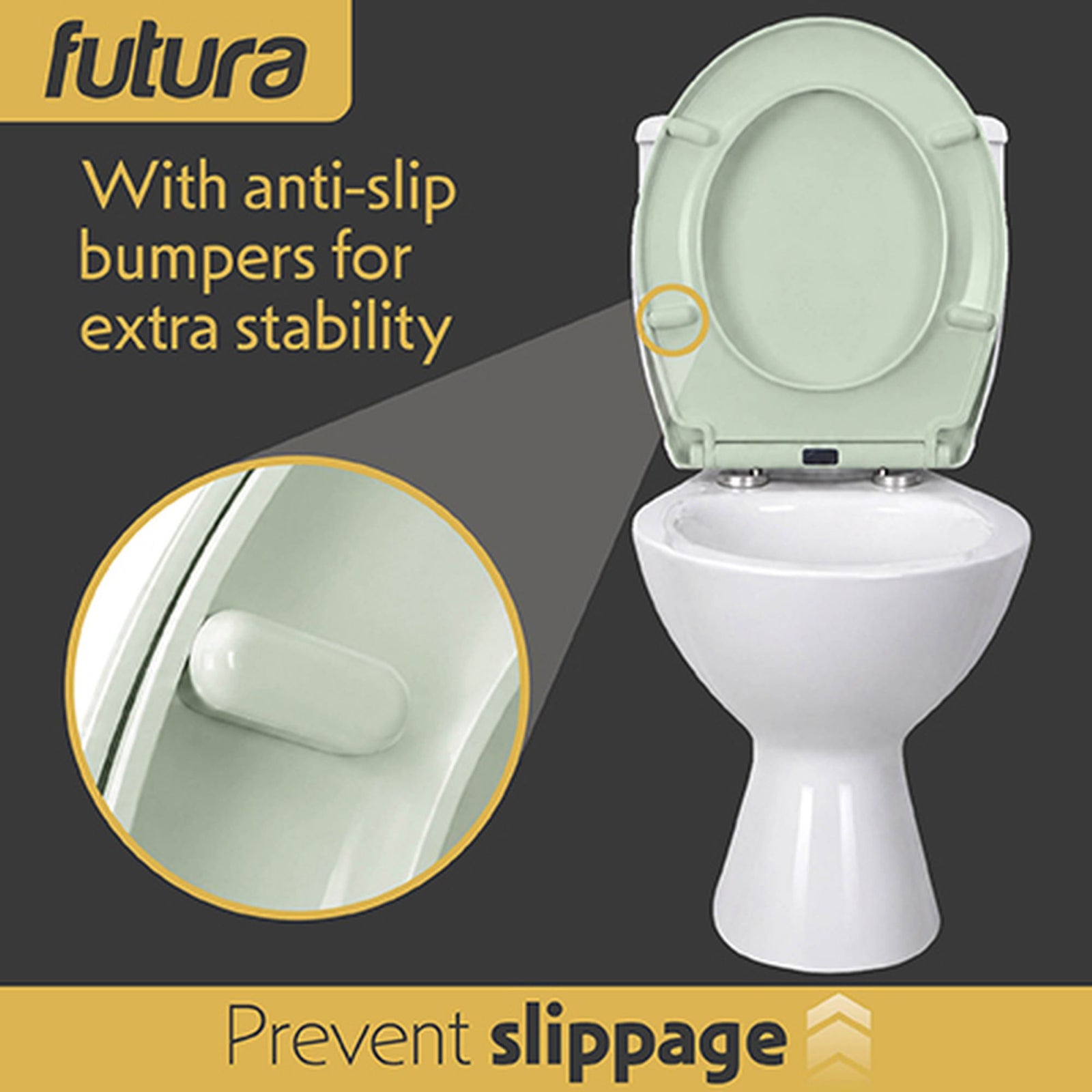Toilet Seat Soft Close Oval Shape, Premium Thermoplastic, Quick Release, Top & Bottom Fixings | Sage Green