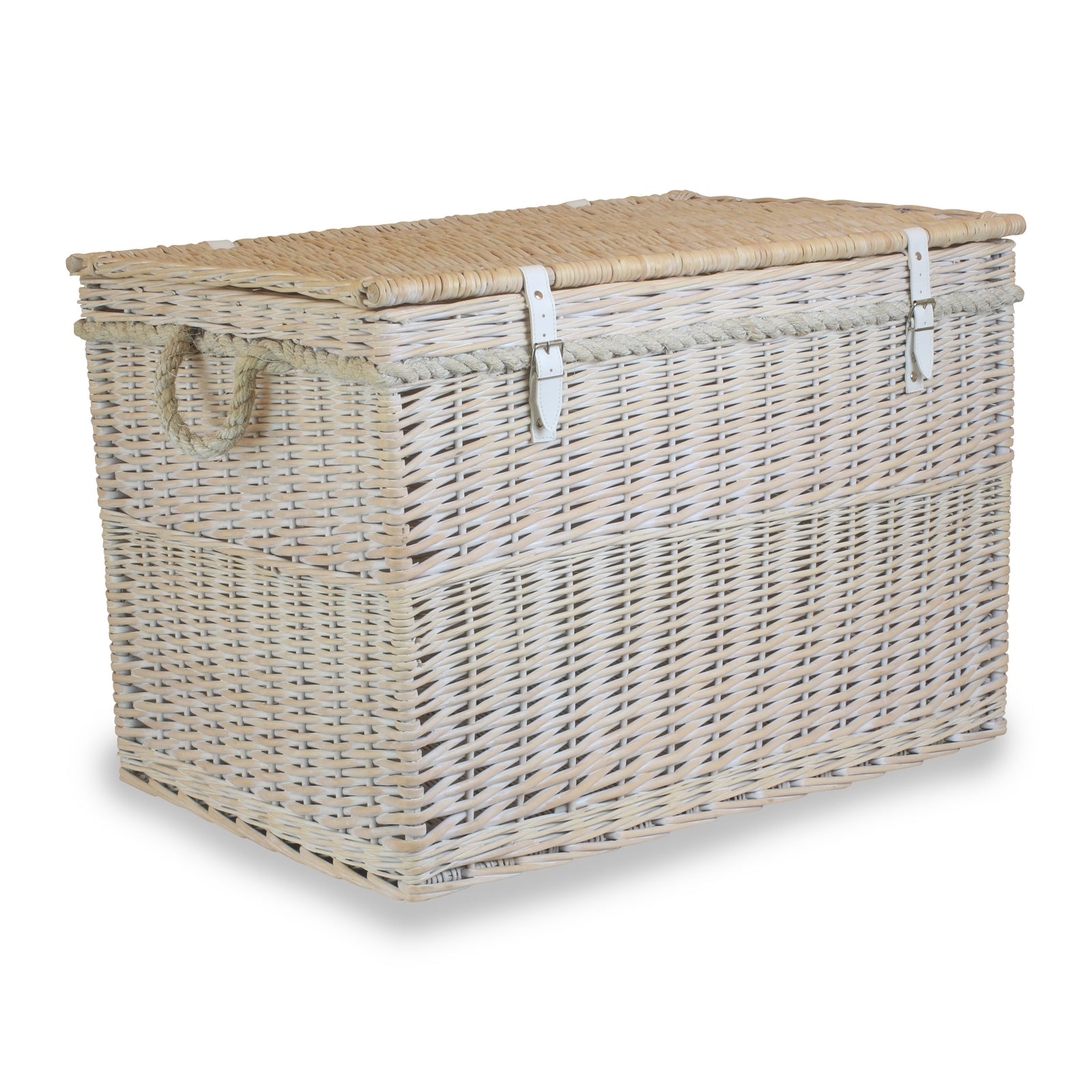 Wicker Large White Wash Finish Storage Basket | White