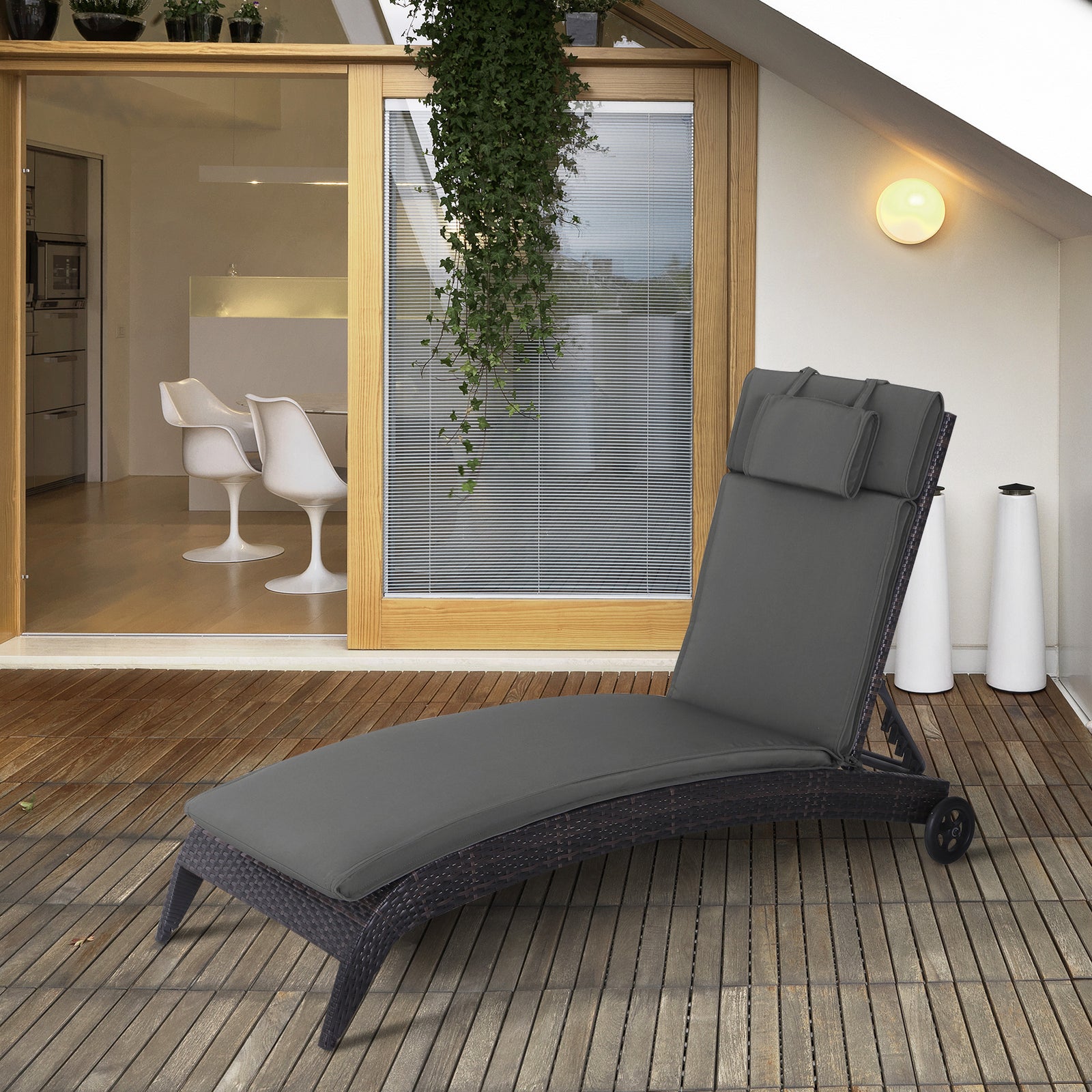 Garden Sun Lounger Chair Cushion Reclining Relaxer Outdoor | Gray