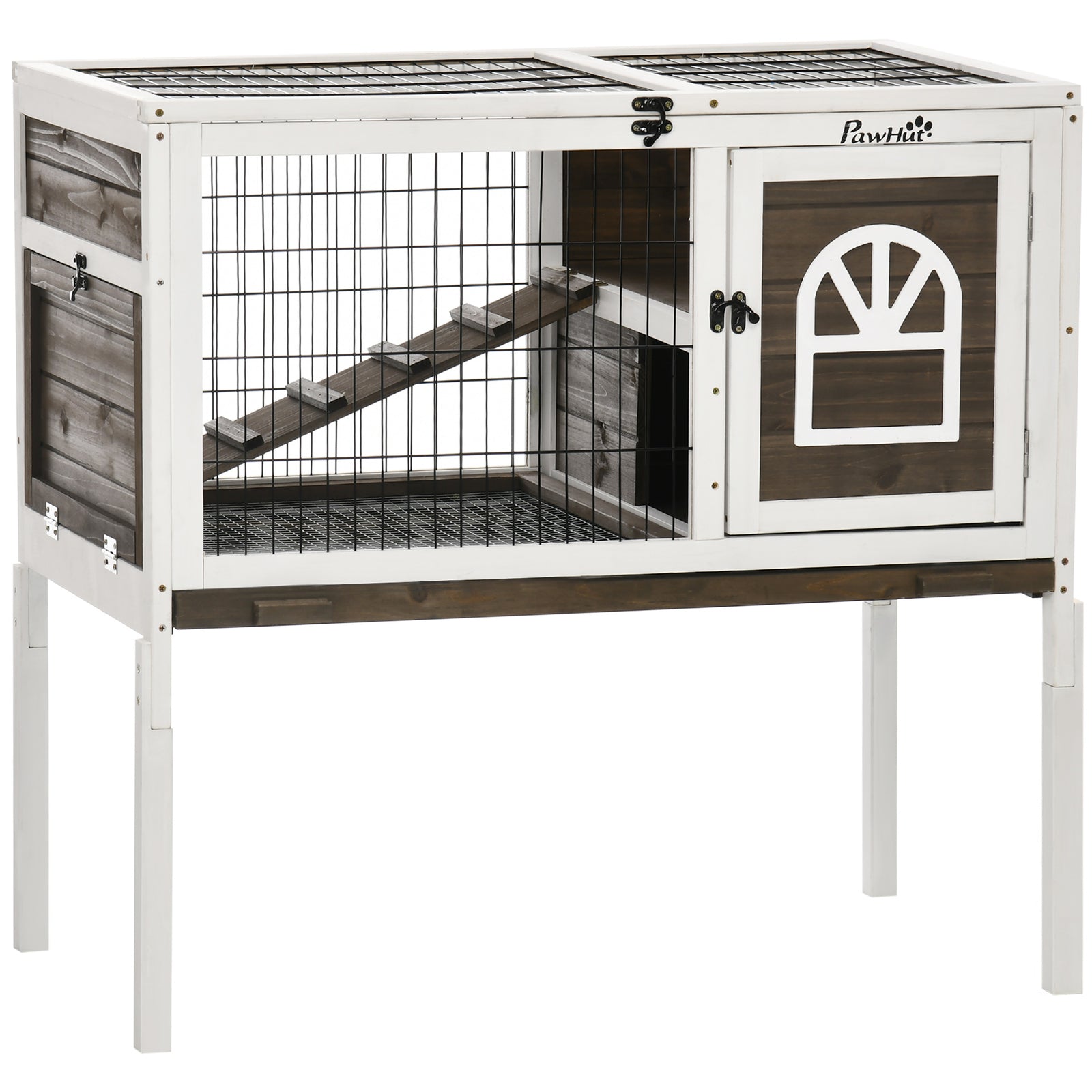 Wooden Rabbit Hutch, Small Animal House W/ Removable Tray, Openable Roof | Brown
