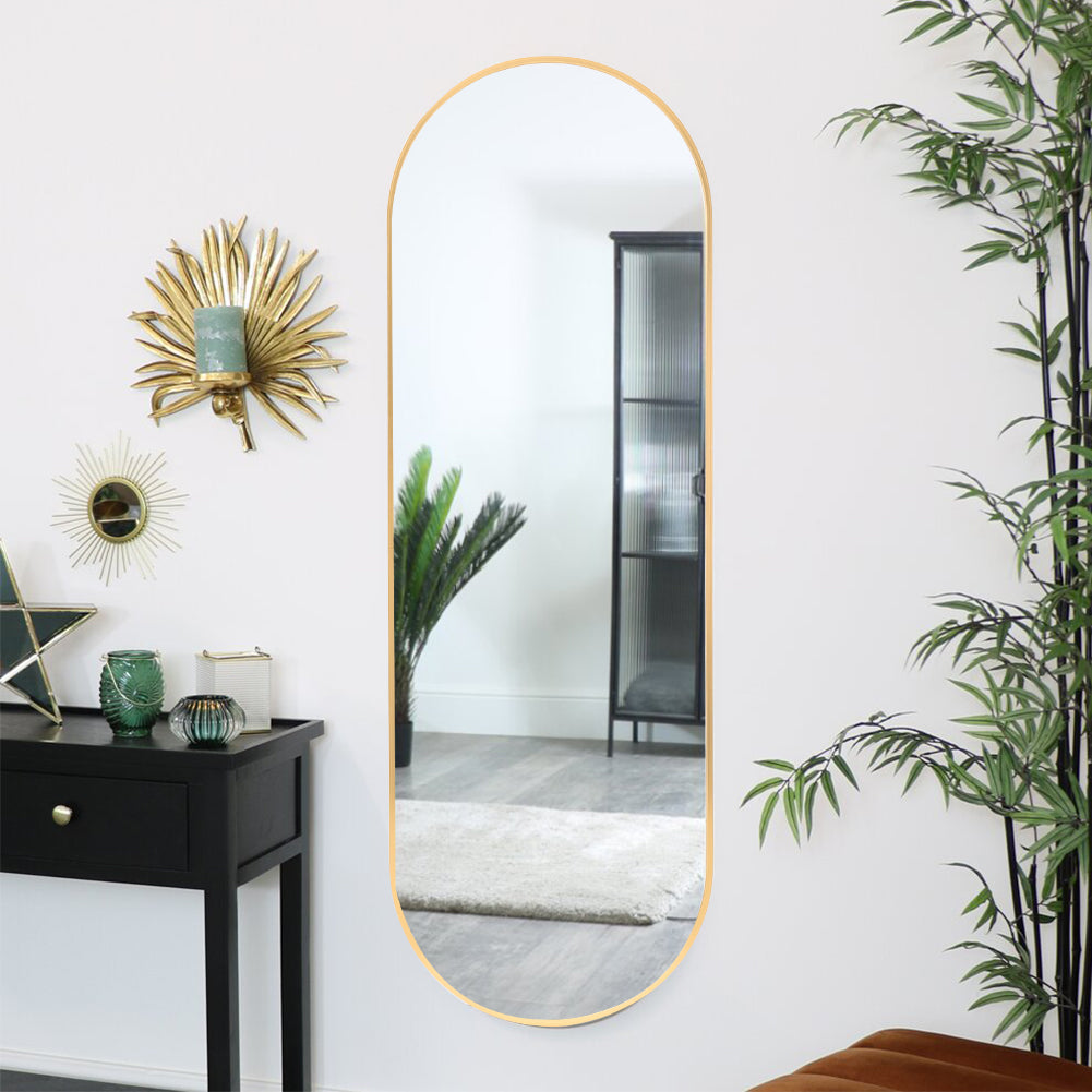 40x150cm Modern Oval Metal Full Length Wall Mirror Gold