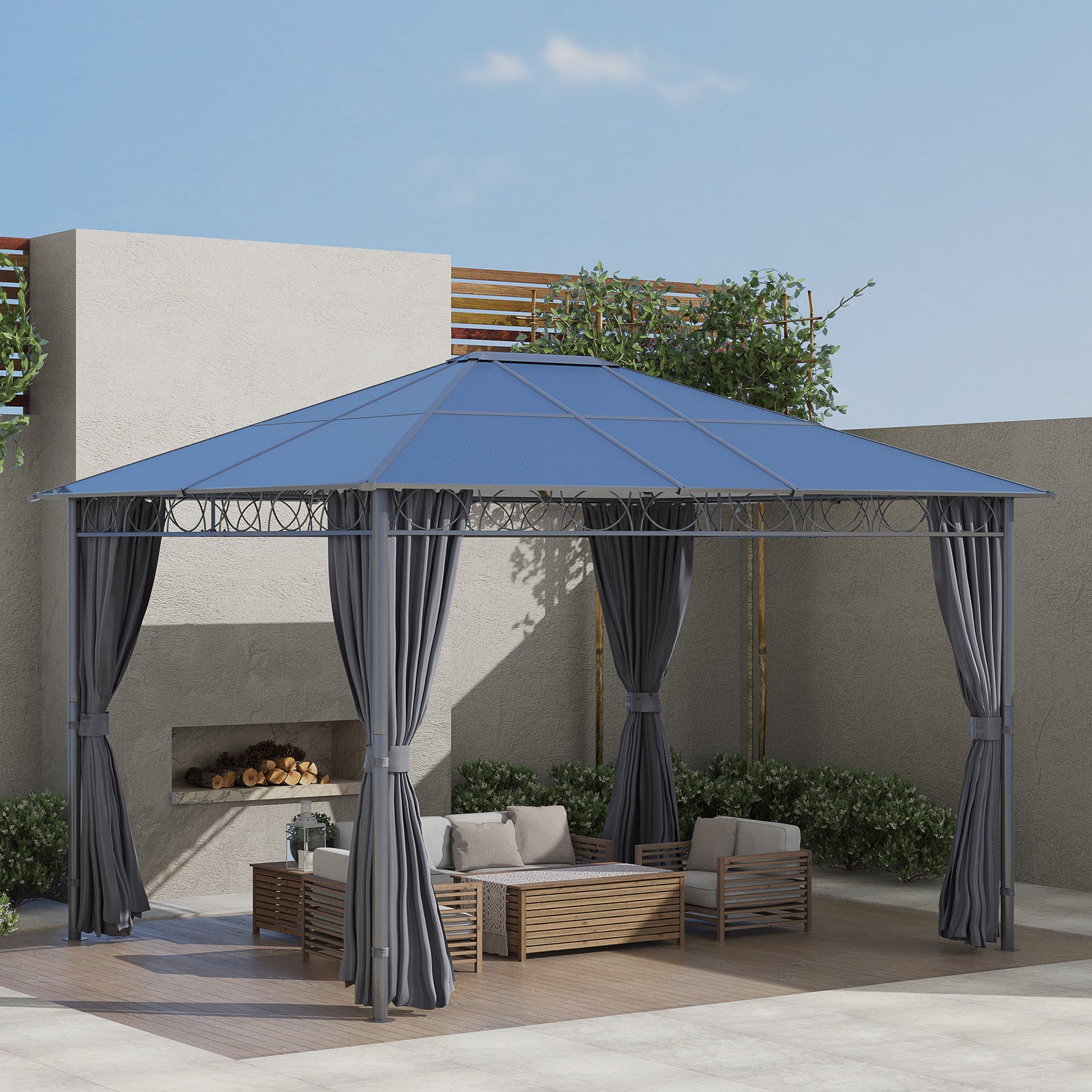 Hardtop Gazebo For Garden Party W/ Polycarbonate Curtains | Medium