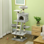 132cm Multi-activity Cat Tree W/ House, Bed, Ladder, Scratch Post - Grey