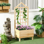 Outsunny Wooden Garden Planters With Trellis For Vine Climbing Plants, Natural