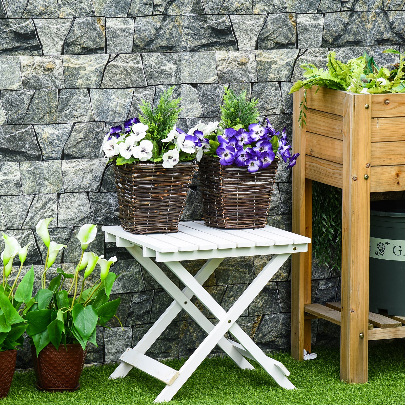 2 Pcs 45cm Artificial Phalaenopsis With Straw Plaiting Pot