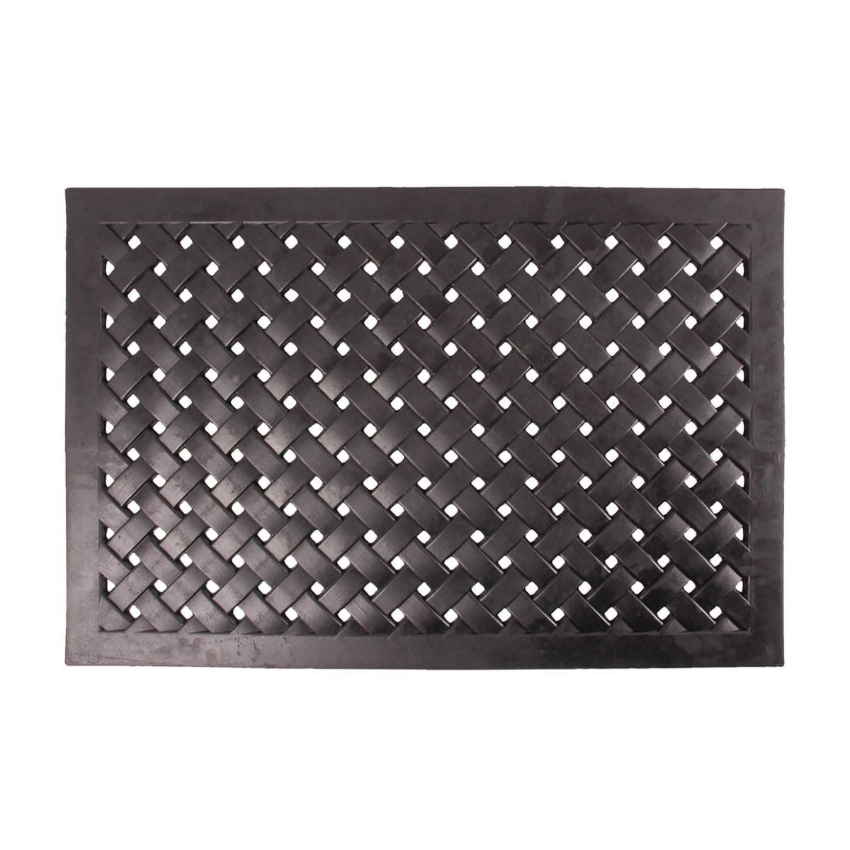 HOMESCAPES Black Braided Rubber Non Slip Doormat