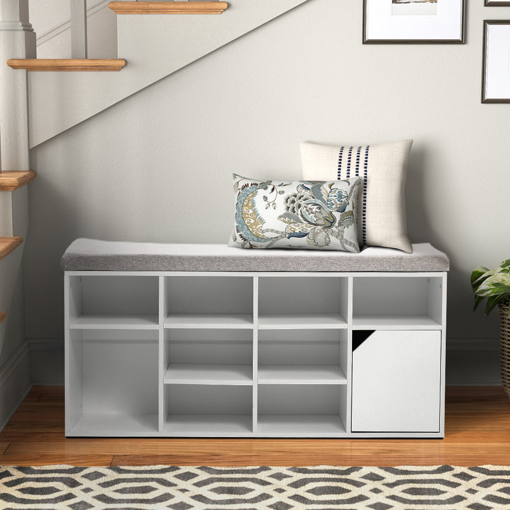 White Padded Shoe Storage Bench