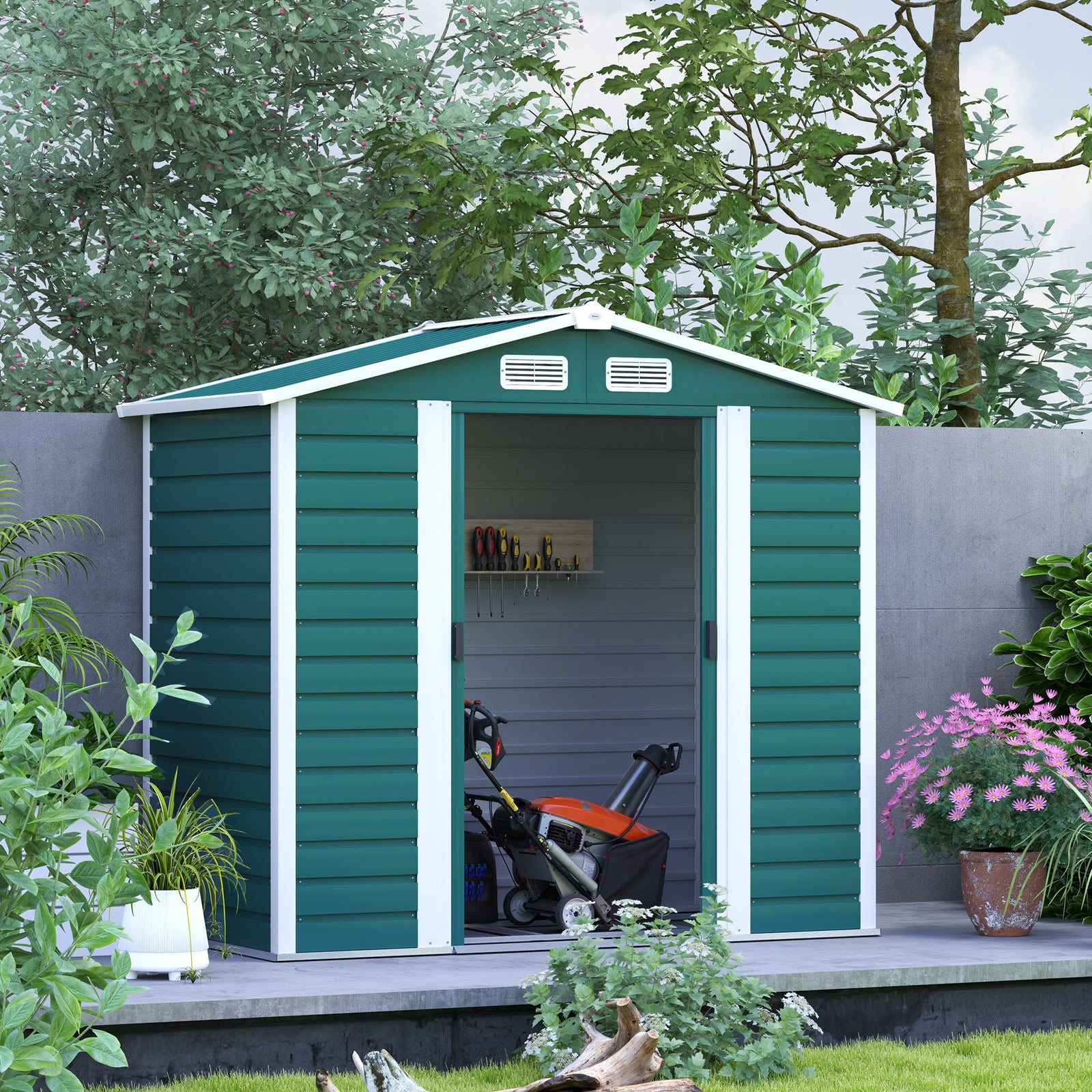 7 X 4ft Metal Garden Shed W/ Double Doors Gloves | Green