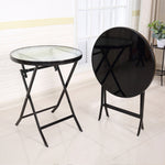 Round Glass Foldable Metal Table For Garden And Bistro - 80cm Dia X 70 Cm H