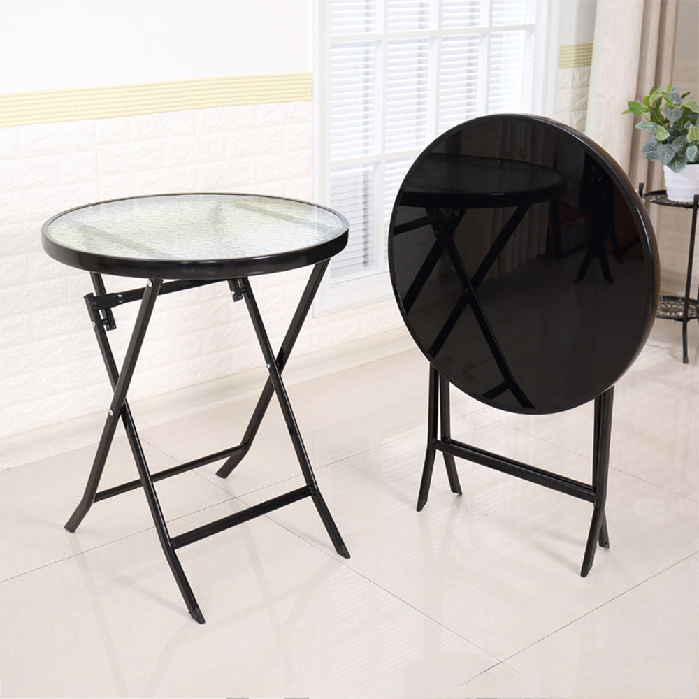 Round Glass Foldable Metal Table For Garden And Bistro - 80cm Dia X 70 Cm H