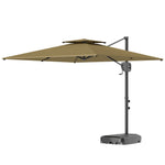 Garden Cantilever Parasol W/ Weighted Base Tilt Crank | Khaki