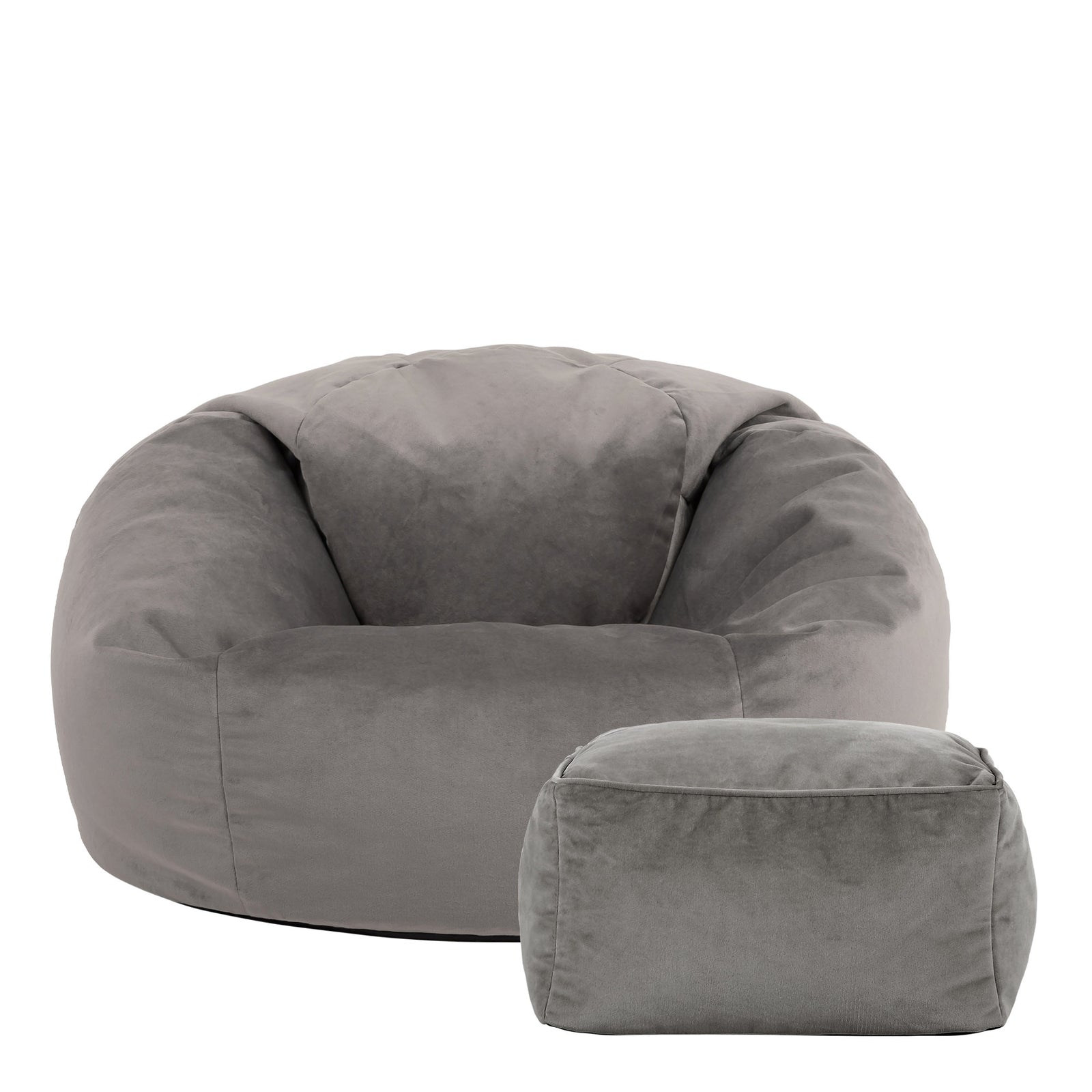 Aurora Velvet Bean Bag & Pouffe Chair & Pouffe Set | Charcoal