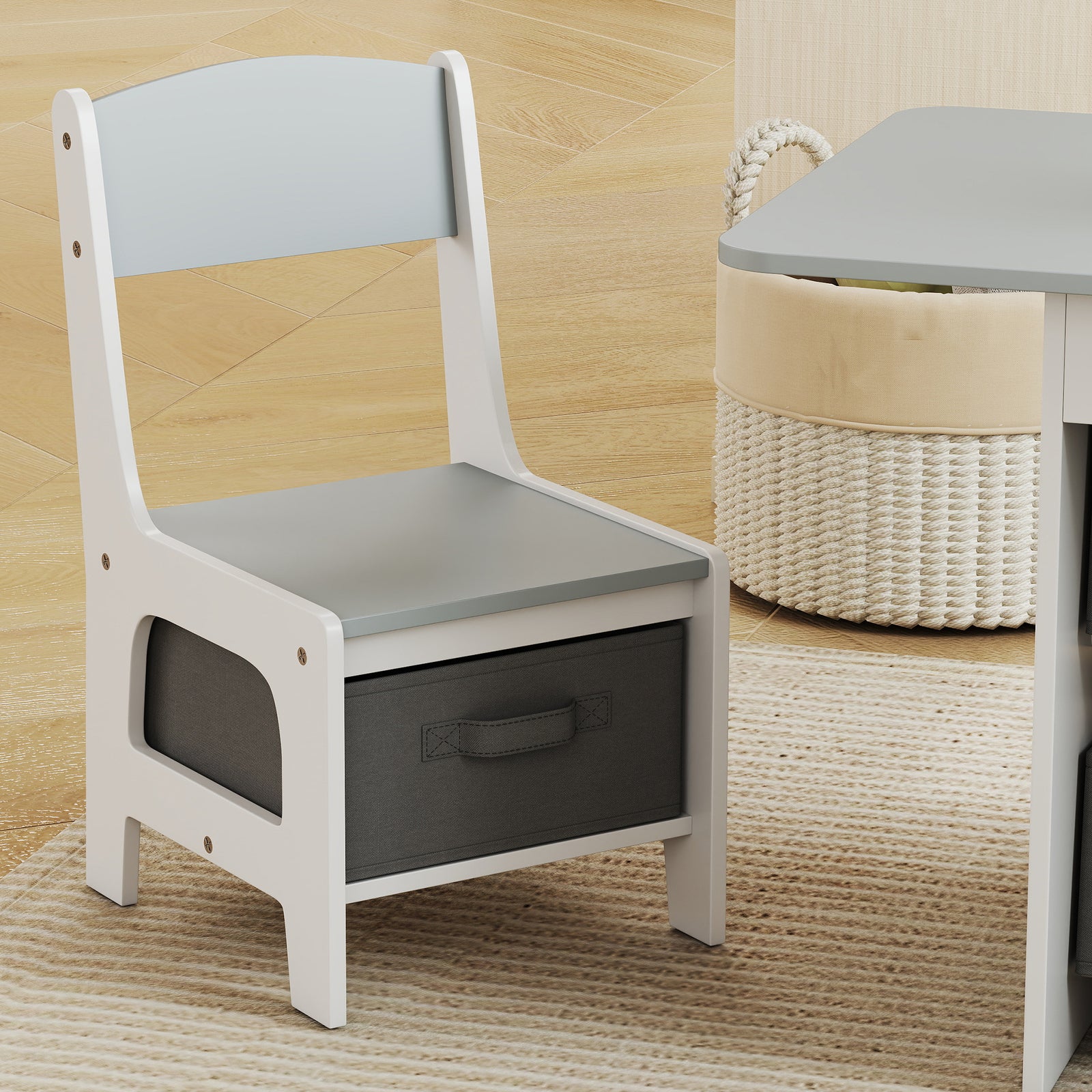 Kids Table And Chair Set With 6 Removable Drawers | Light Grey