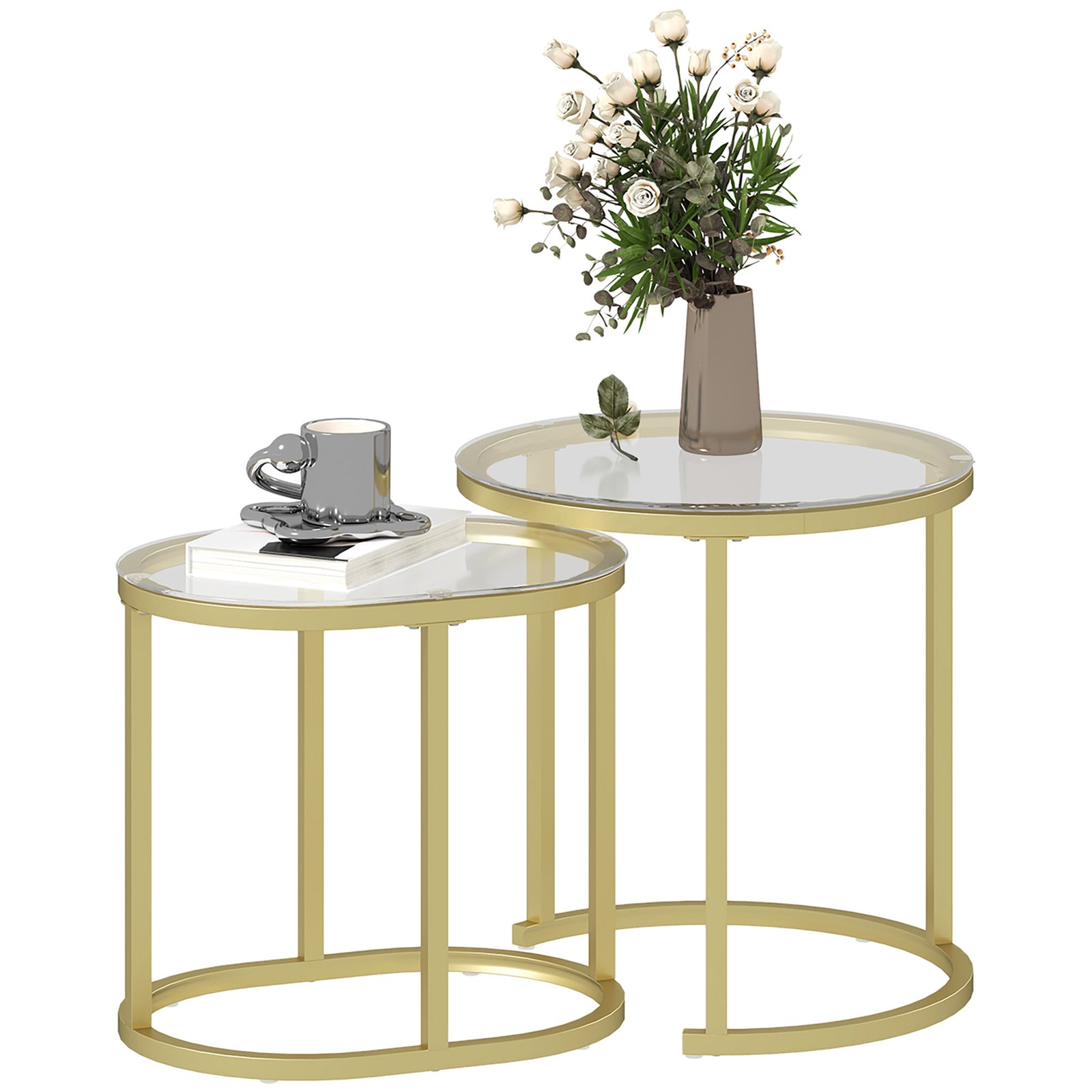 2 Pcs Modern Coffee Table With Tempered Glass Side Tables | Clear