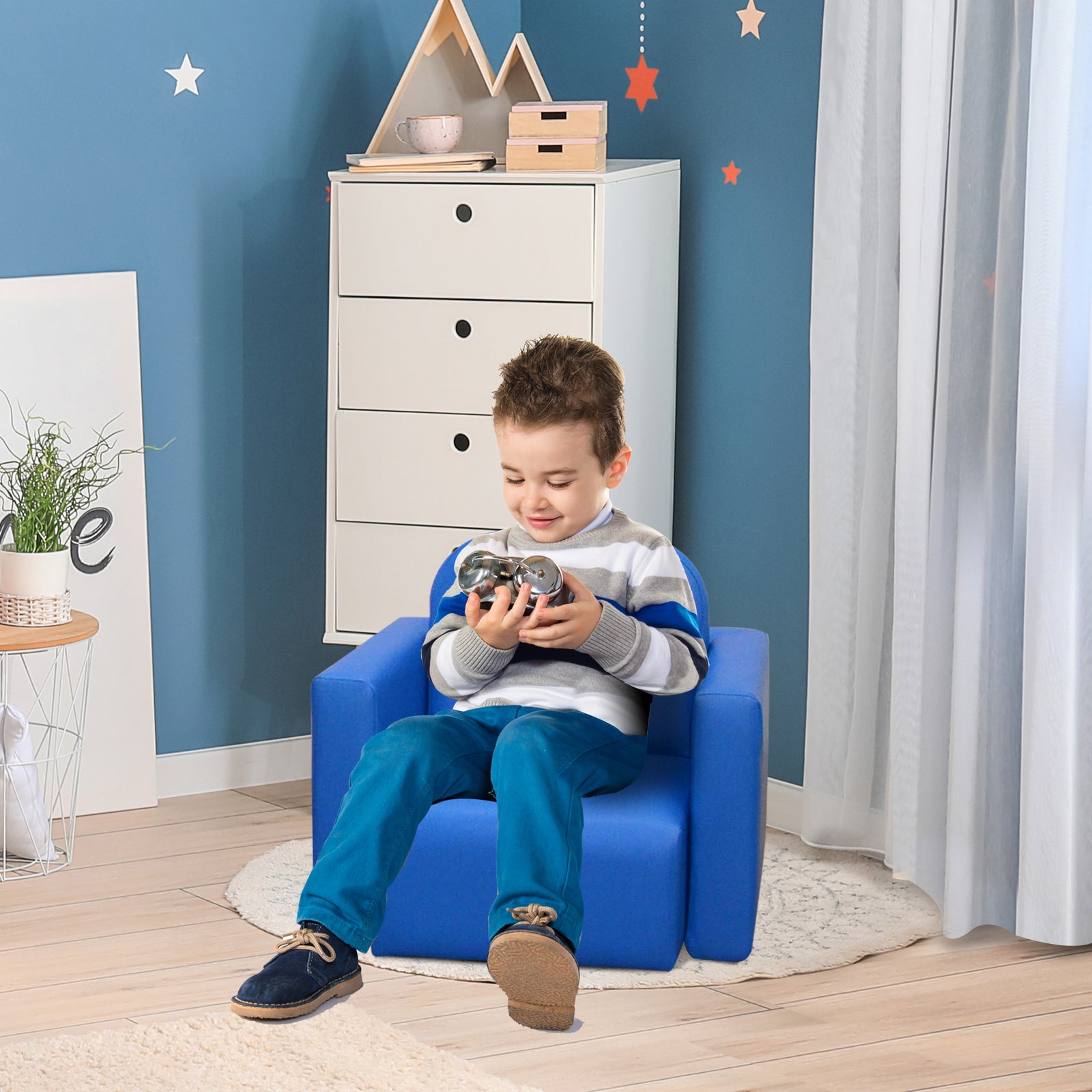 Kids Mini Sofa 2 In 1 Table Chair Set Children Armchair Seat Girl Boys | Blue