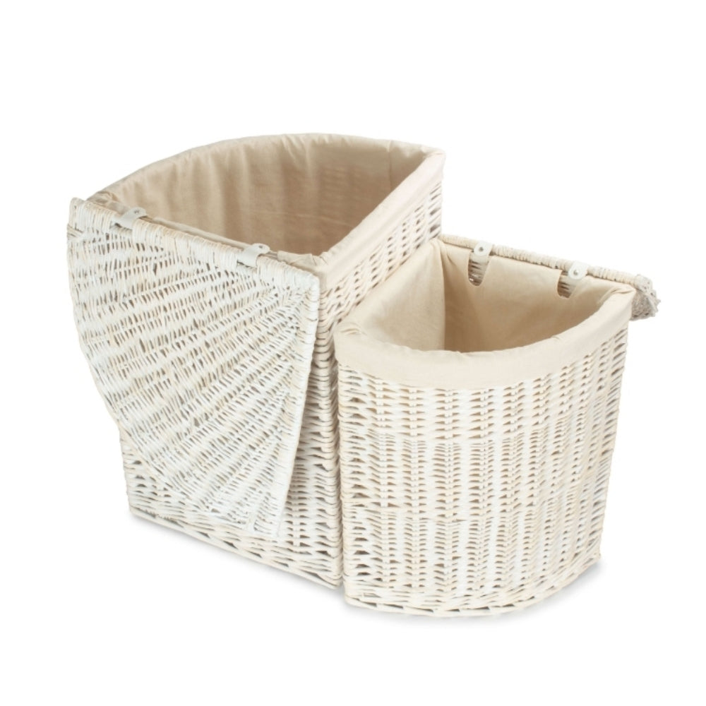 White Oatmeal Cotton Lined Corner White Wash Laundry Baskets | Set-of-2 | White