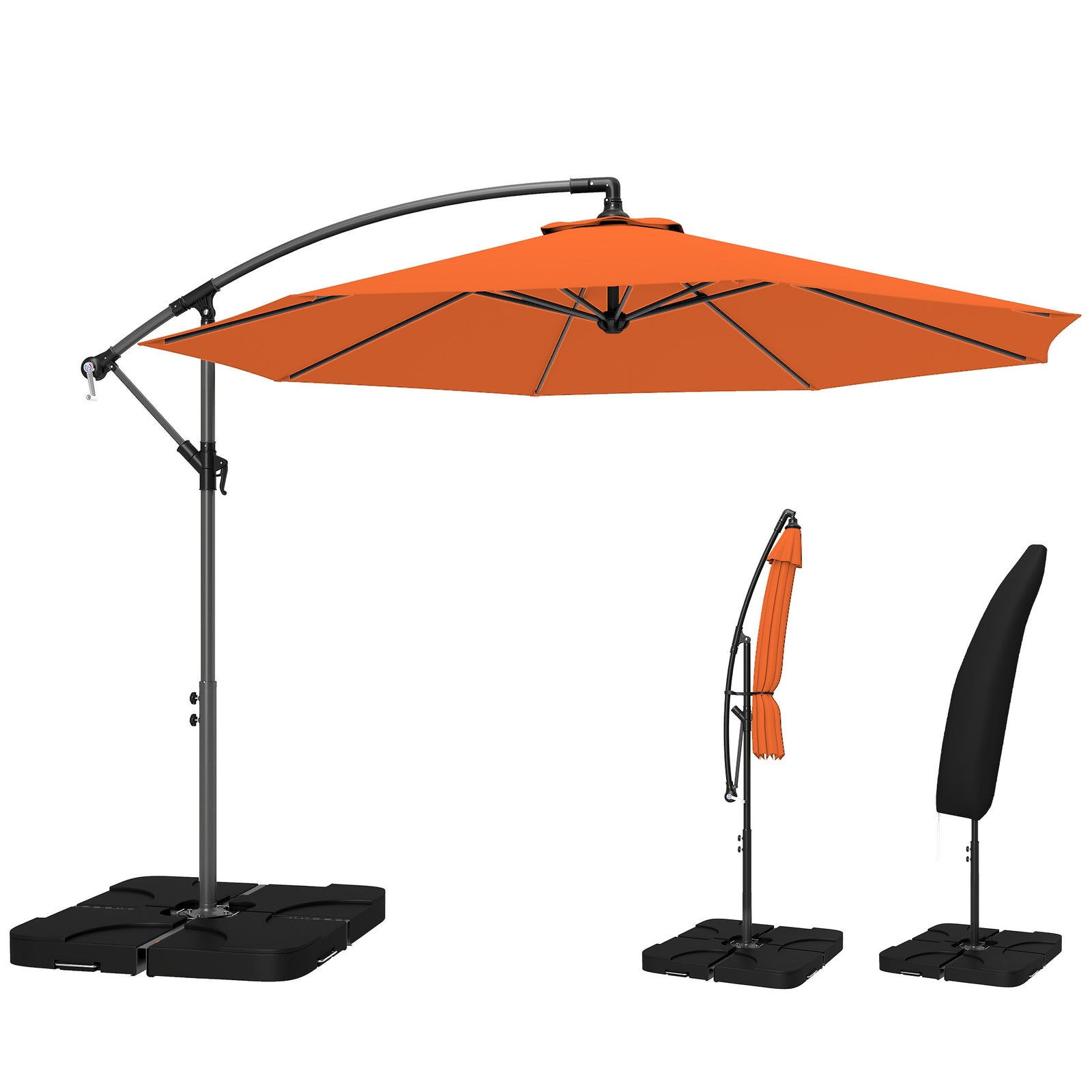 3(m) Banana Parasol Cantilever Umbrella Garden W/ Base Weights | Orange