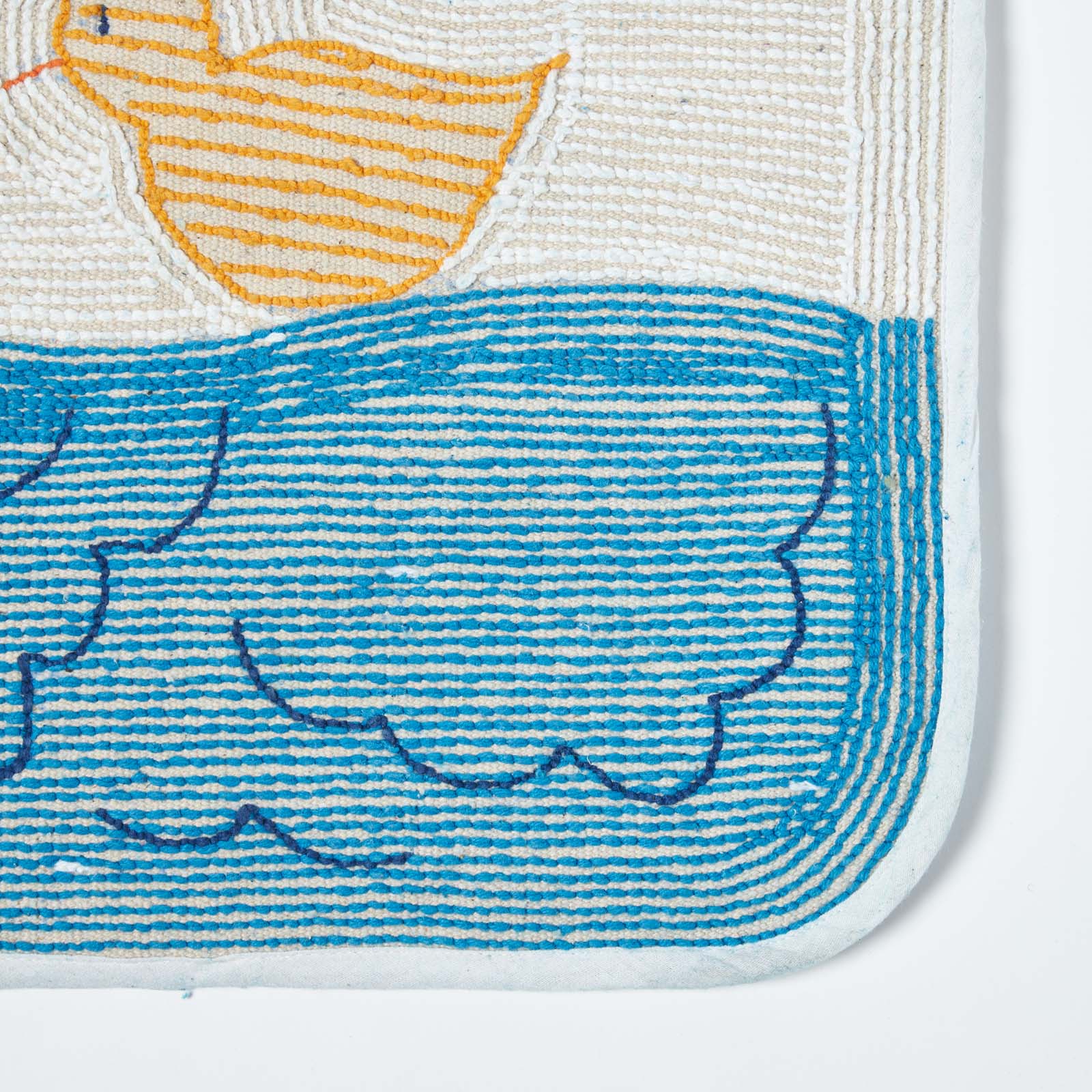Non Slip 100% Cotton Duck Pond Bath Mat | 50 x 125cm | Blue & White